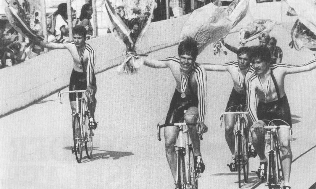 Michael Kötter am 17.8.1984 bei der WM in Caen/Frankreich. Er wurde Vize-Weltmeister im Bahnvierer der Junioren.