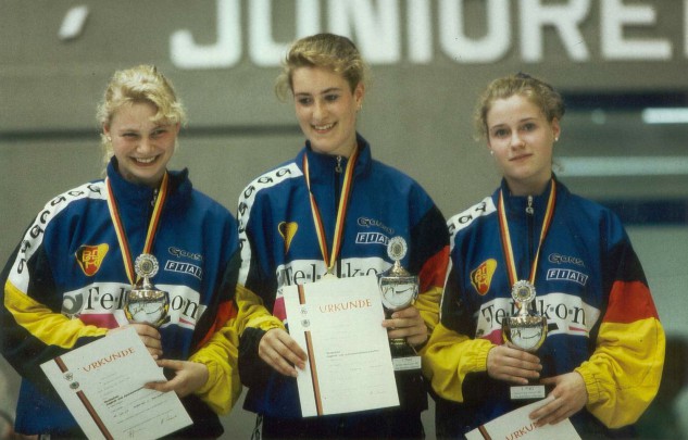 Siegerehrung DM 1993 – Tanja Markmann, Sandra Schlosser und Christine Sixt